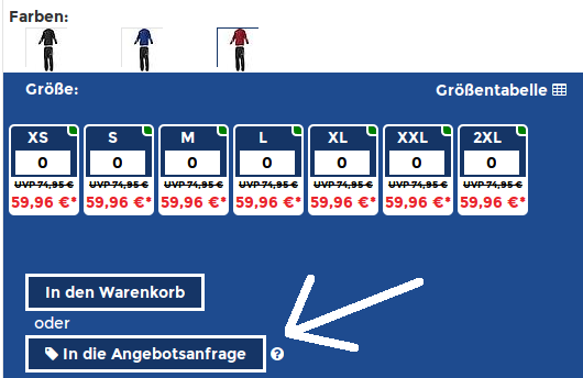 Erster Schritt für Angebotsanfrage